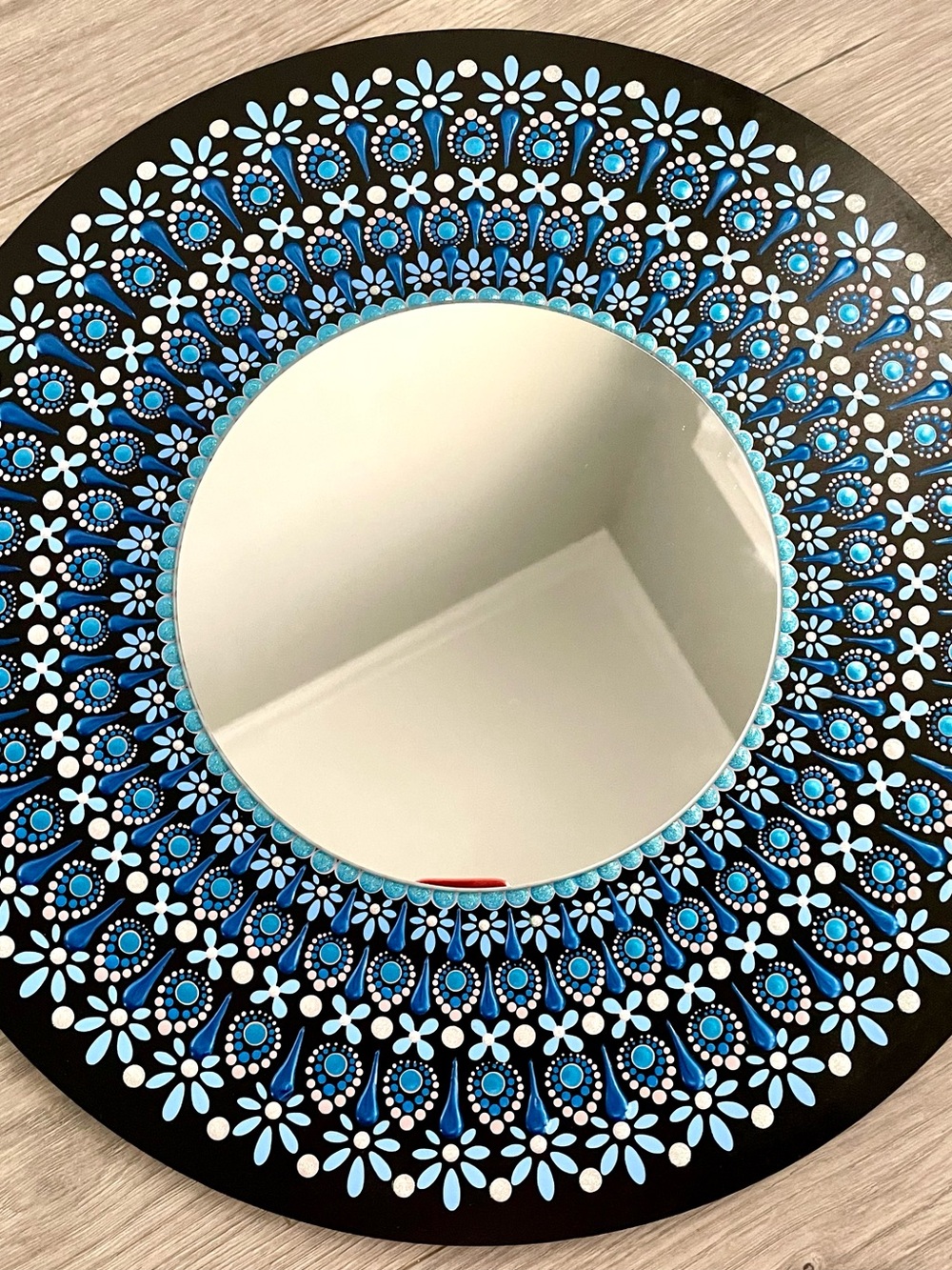 Hand-Painted Blue Mandala 16 inch wood Round Wall Mirror
